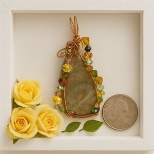 Handmade‎ Wire Wrapped Pendant Natural Stone Beads Gemstone Jewelry Gift  #34